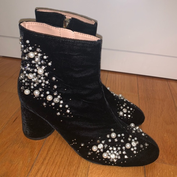 Zara Velvet Pearl Booties. Black. Size 37 - Picture 5 of 5